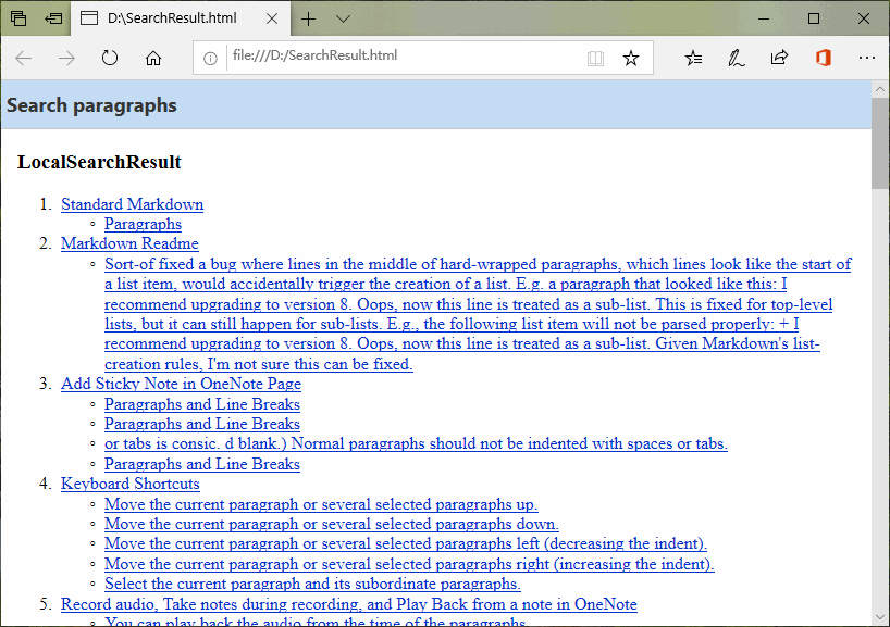 SearchResult 保存了本地 OneNote 的搜索结果 