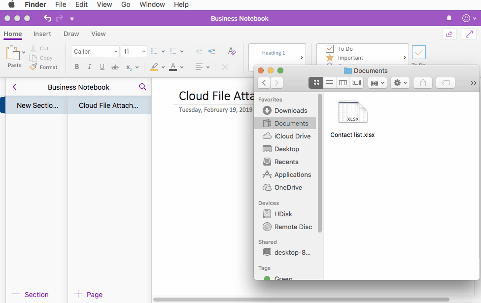 苹果版OneNote for MAC 增加了云附件功能。