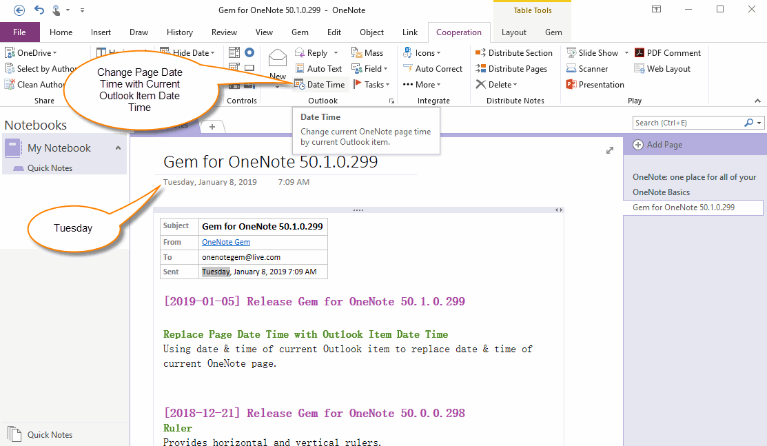 修改 OneNote 页面日期时间为 Outlook 邮件日期时间 