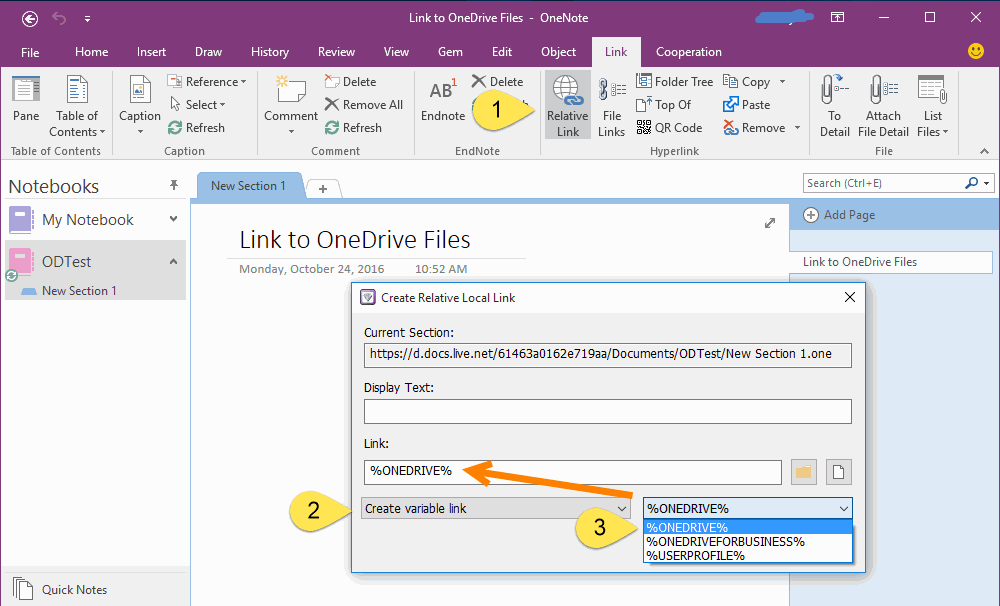 创建一个本地 OneDrive 文件链接