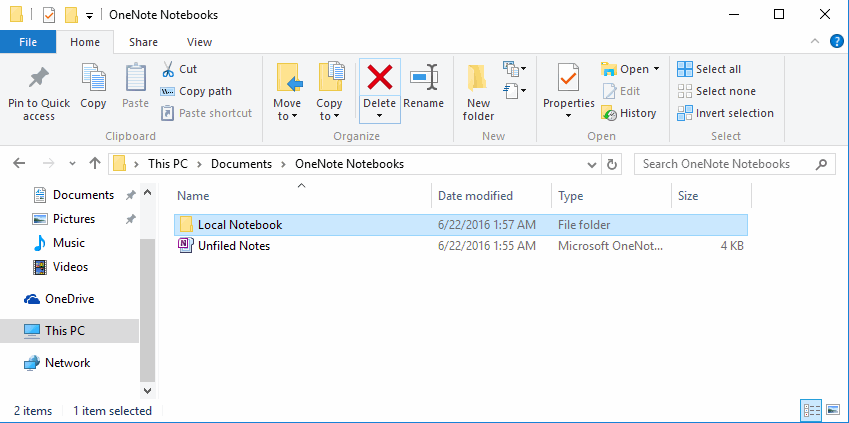 删除本地笔记本的 Windows 文件夹