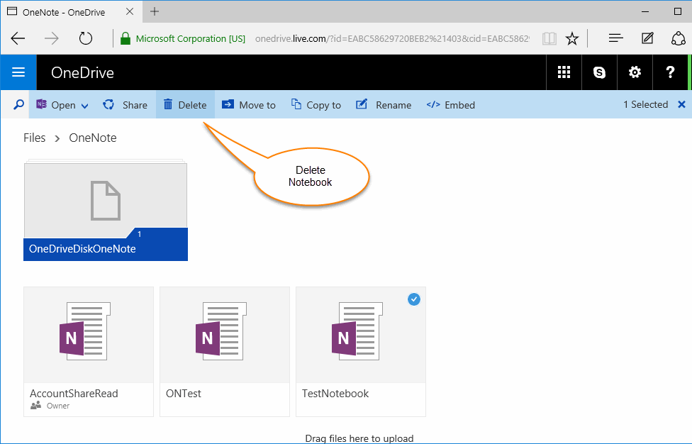 在 OneDrive.com 上删除一个共享笔记本