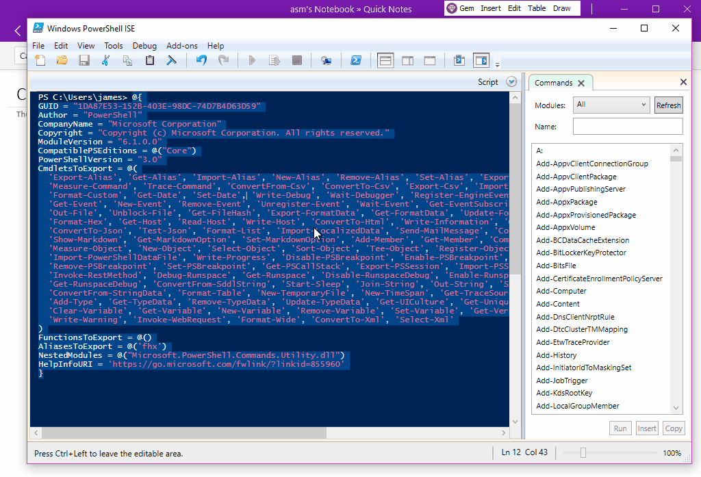 使用珍宝菜单的“粘贴富文本”功能，粘贴从 Windows PowerShell ISE 复制来的代码到 OneNote，并保持语法高亮格式。