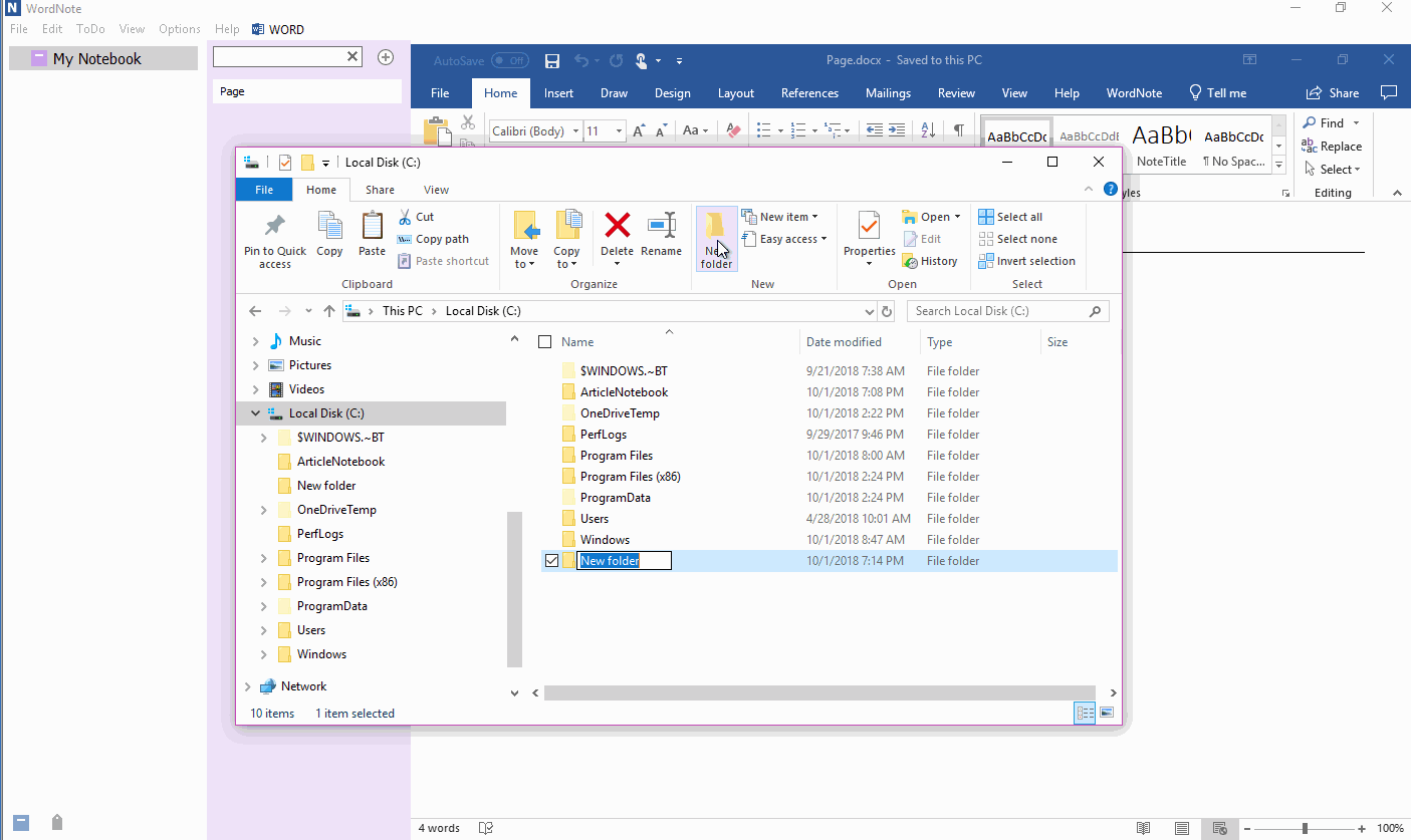 打开任意一个 Windows 文件夹来作为 WordNote 的笔记本