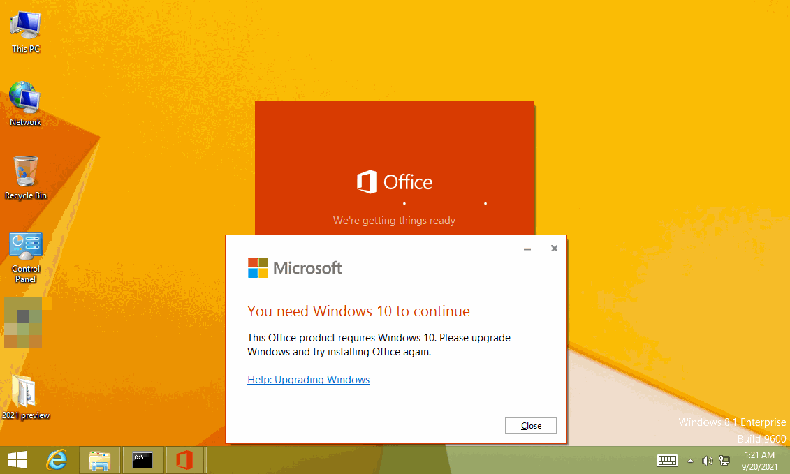 这个 Office 产品需要 Windows 10。请升级 Windows，再重试安装 Office。