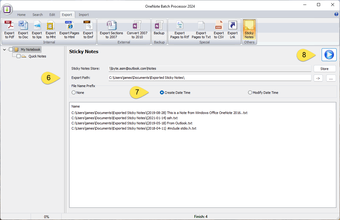 导出便笺为 .txt 文本文件