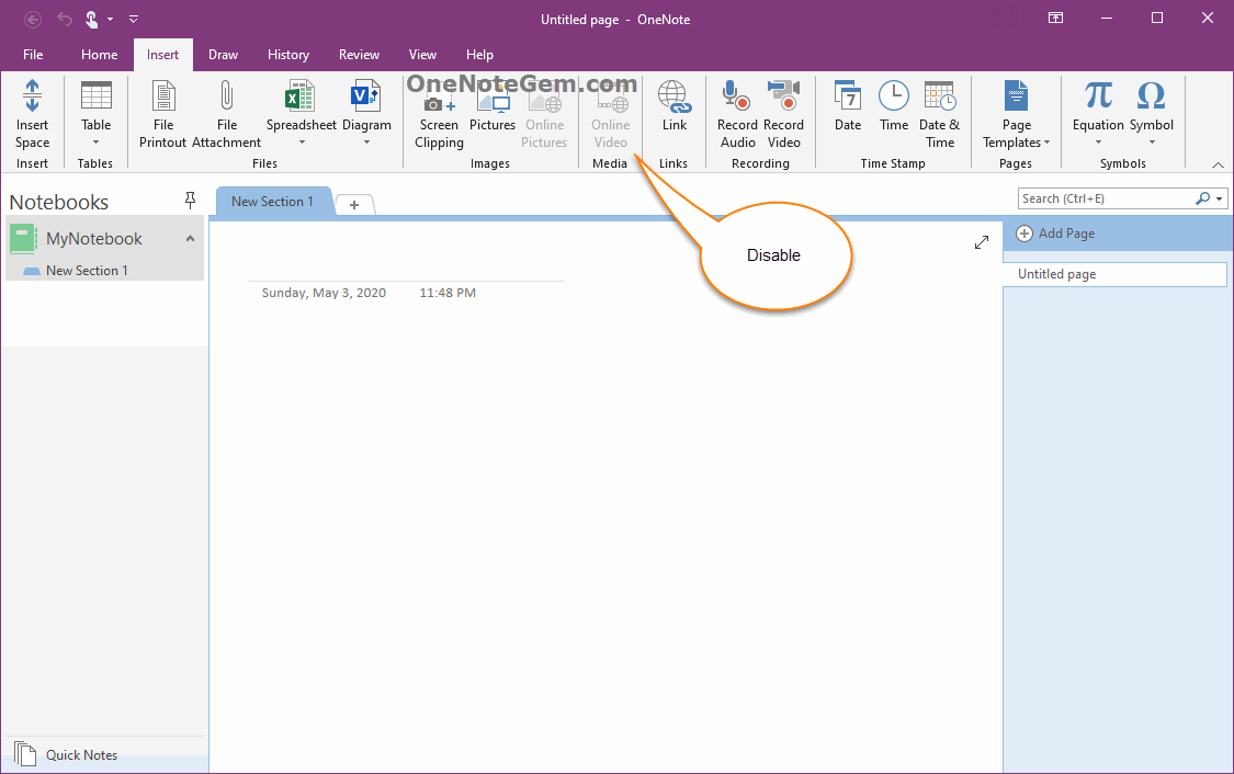 Office 365 里的 OneNote，“插入”选项卡里的 “联机图片”、“在线视频” 功能是灰色的。无法点击使用。